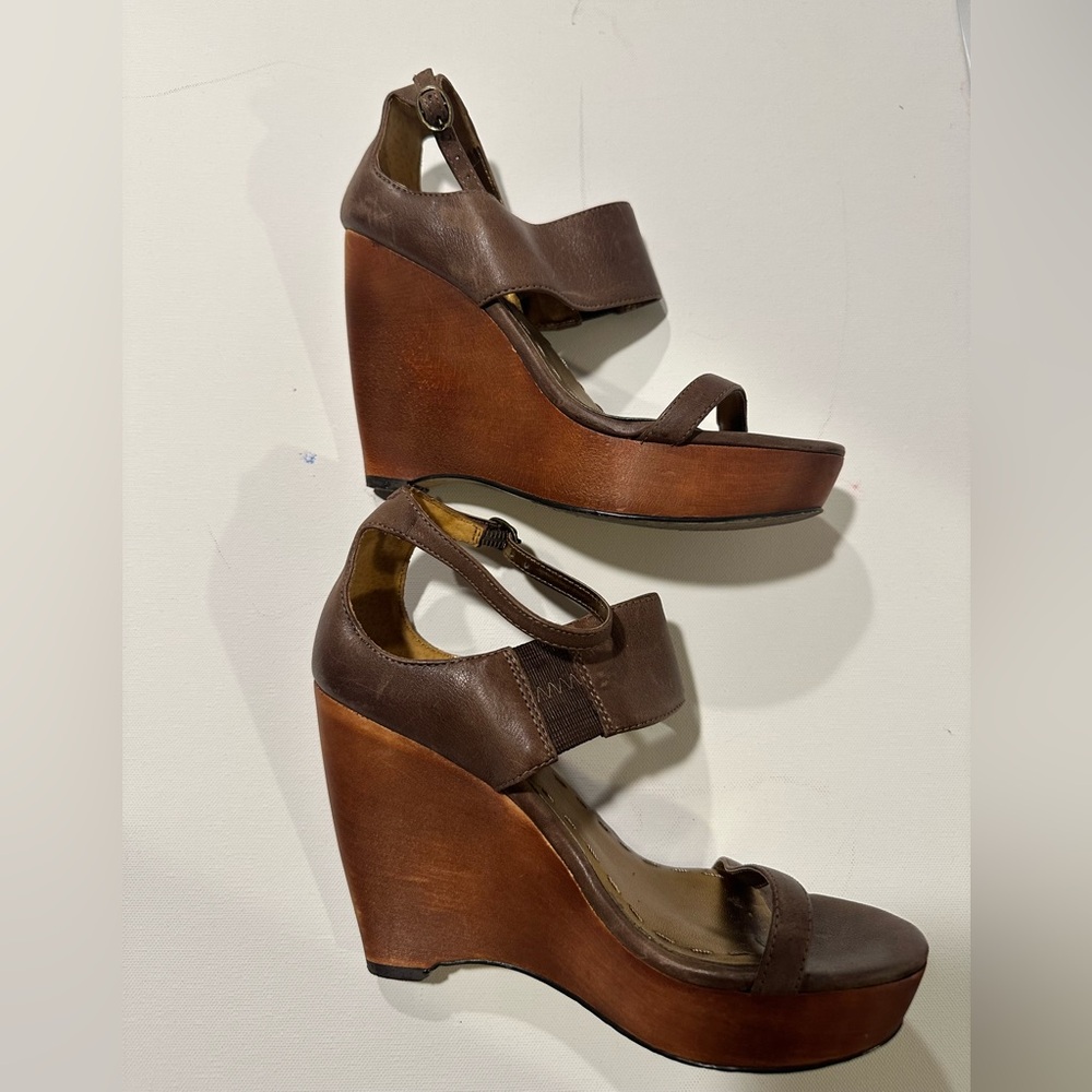 Brown Wedge Leather Sandals